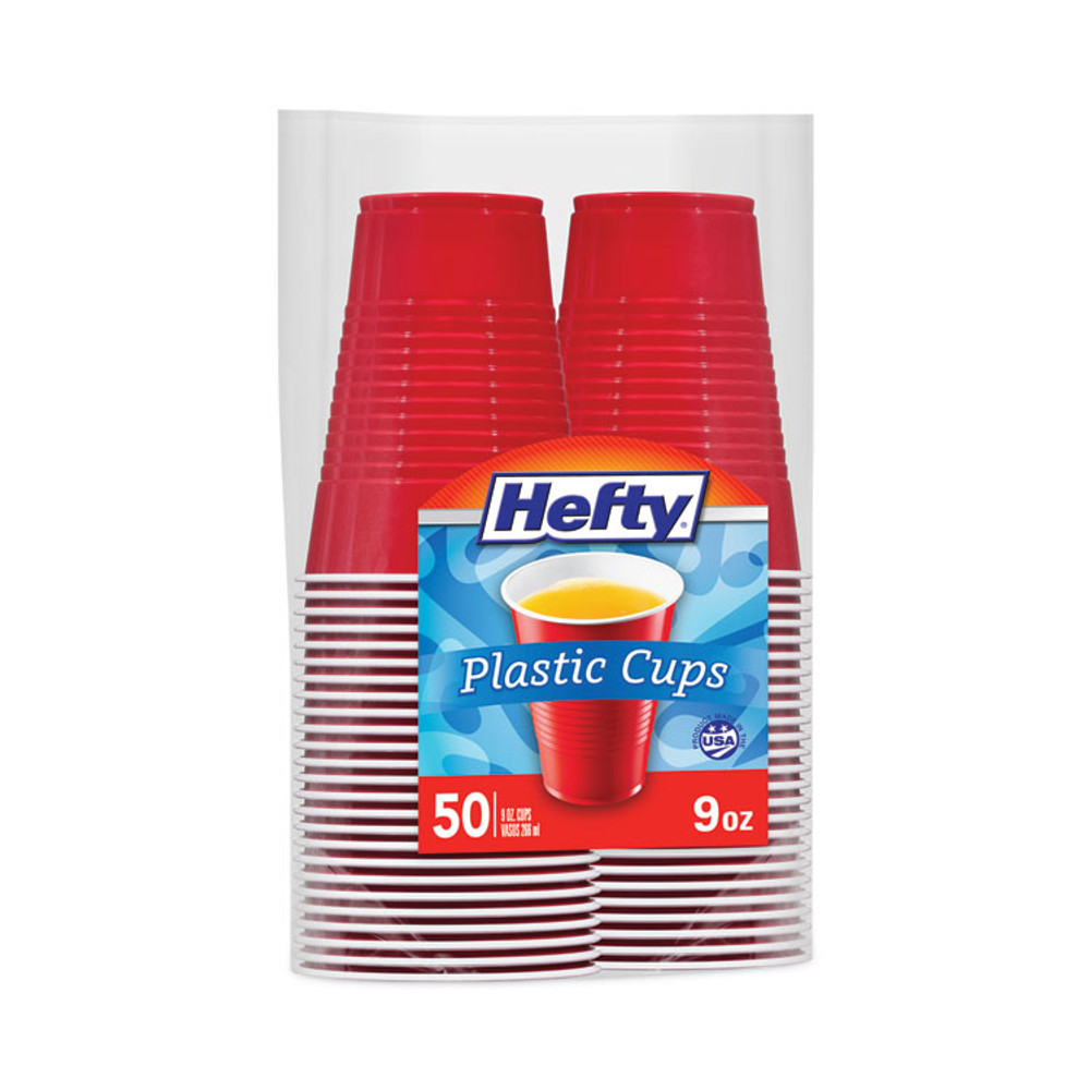 REYNOLDS FOOD PACKAGING Hefty® C20950 Easy Grip Disposable Plastic Party Cups, 9 oz, Red, 50/Pack