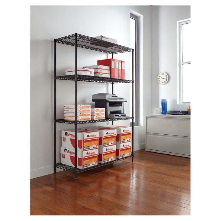 ALERA SW504818BL NSF Certified Industrial Four-Shelf Wire Shelving Kit, 48w x 18d x 72h, Black