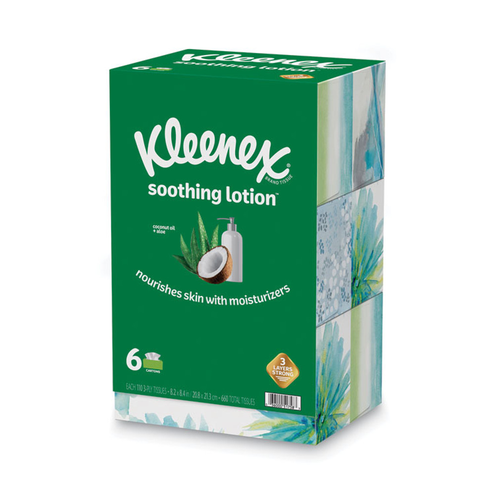 KIMBERLY CLARK Kleenex® 51758 Lotion Facial Tissue, 3-Ply, White, 110 Sheets/Box, 6 Boxes/Pack