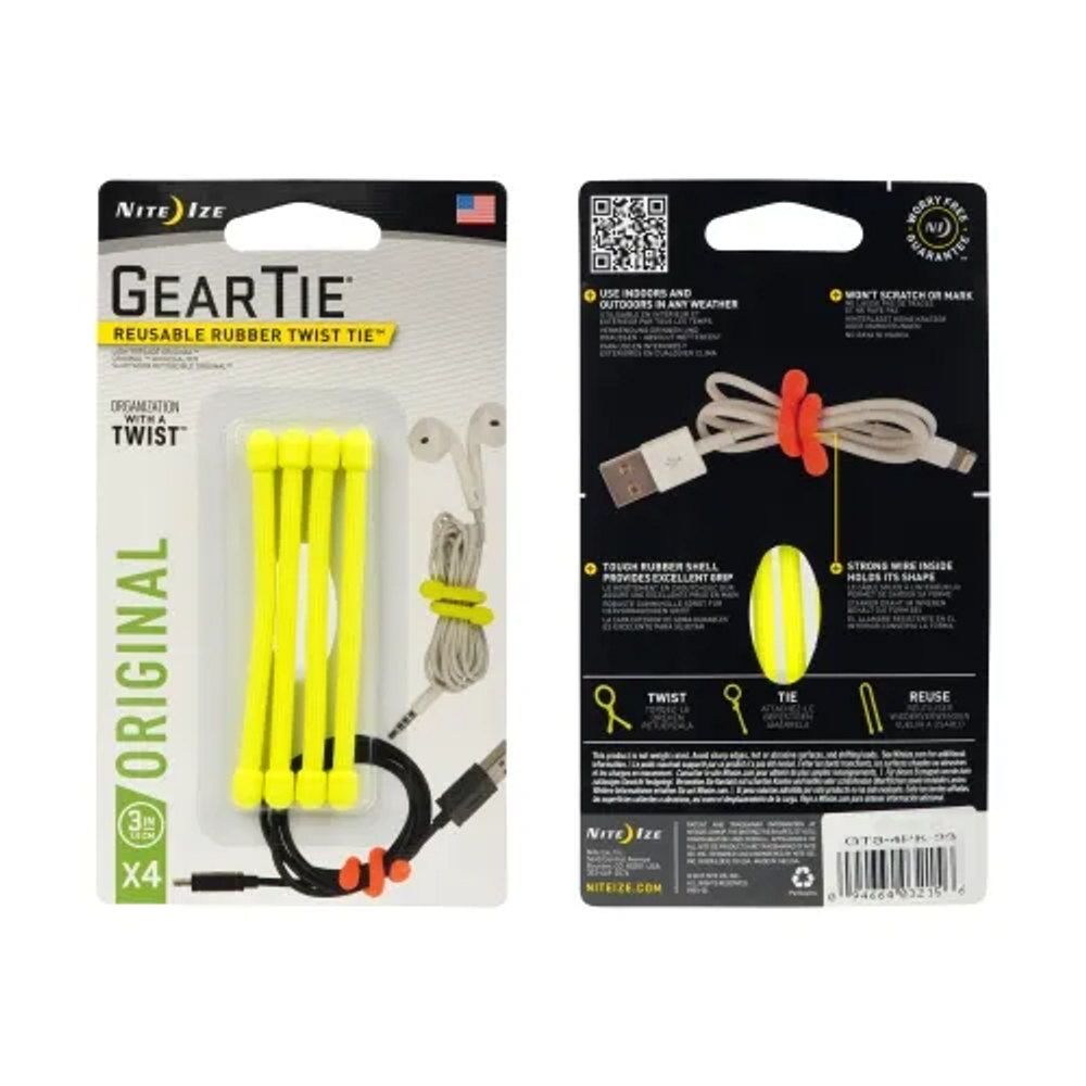 Nite-Ize GT3-4PK-33 Gear Tie Reusable Rubber Twist Tie
