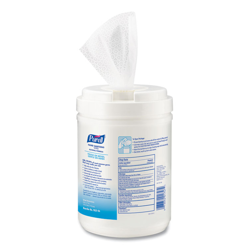 GO-JO INDUSTRIES PURELL® 9031-06 Hand Sanitizing Wipes Alcohol Formula, 6 x 7, Unscented, White, 175/Canister, 6 Canisters/Carton