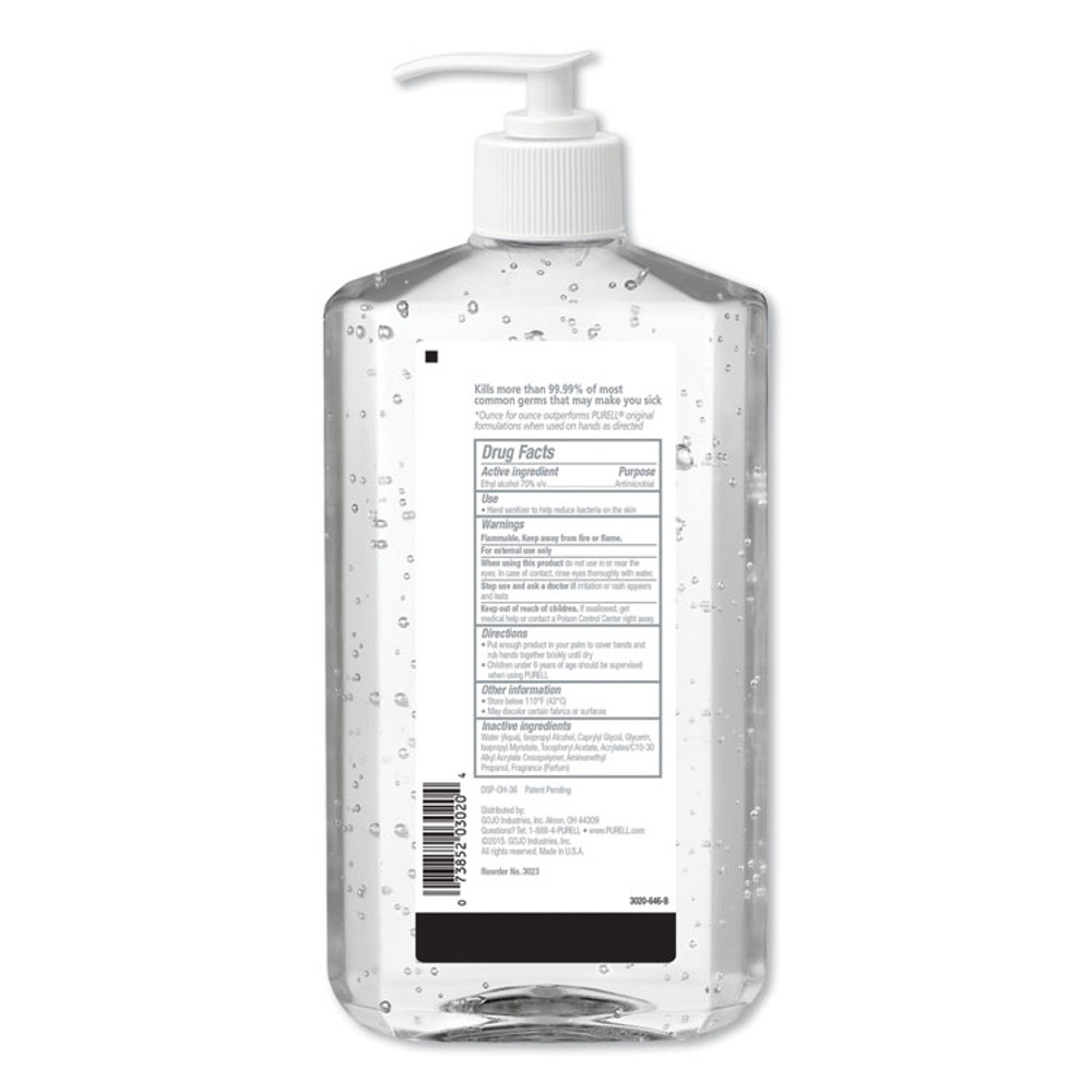 GO-JO INDUSTRIES PURELL® 3023-12EA Advanced Hand Sanitizer Refreshing Gel, 20 oz Pump Bottle, Clean Scent