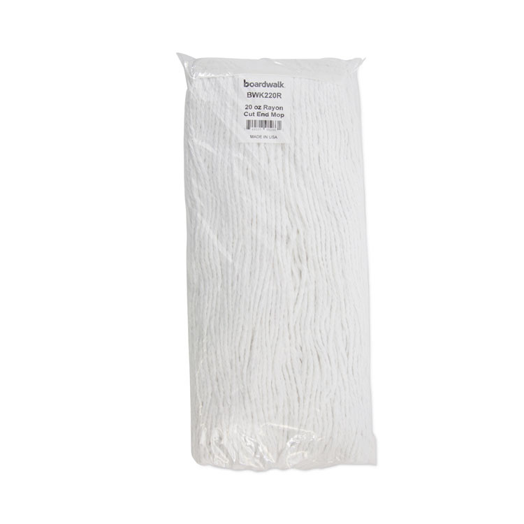 BOARDWALK 220RCT Premium Cut-End Wet Mop Heads, Rayon, 20 oz, White, 12/Carton