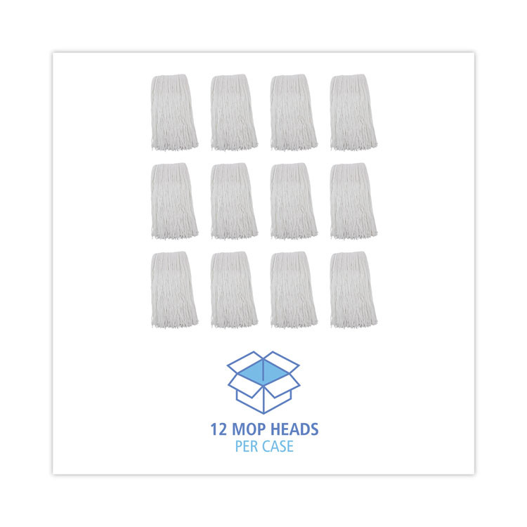 BOARDWALK 220RCT Premium Cut-End Wet Mop Heads, Rayon, 20 oz, White, 12/Carton