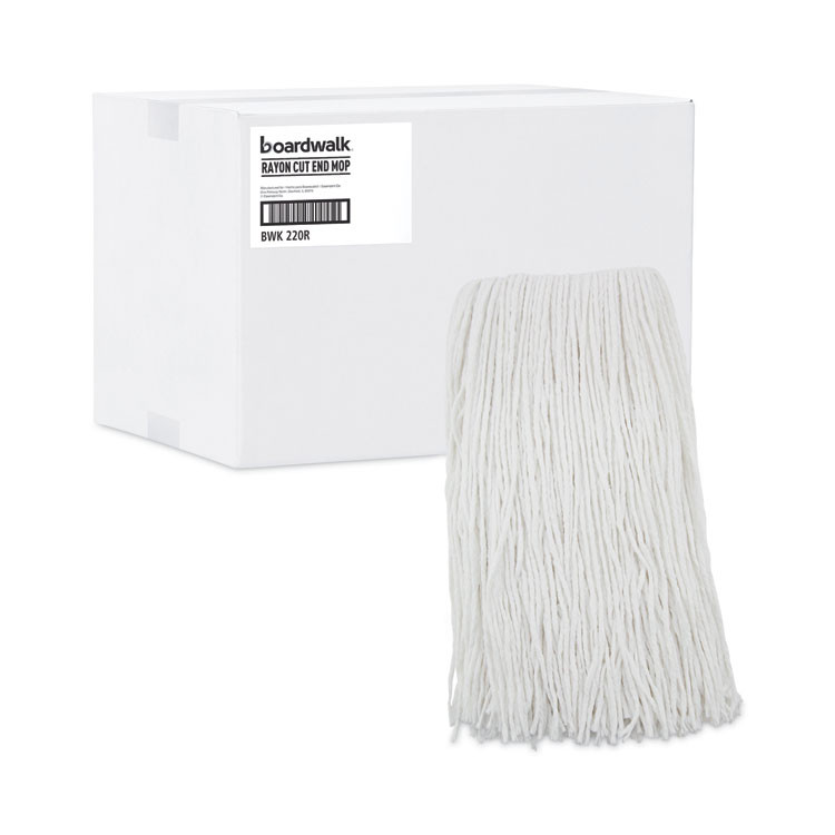 BOARDWALK 220RCT Premium Cut-End Wet Mop Heads, Rayon, 20 oz, White, 12/Carton
