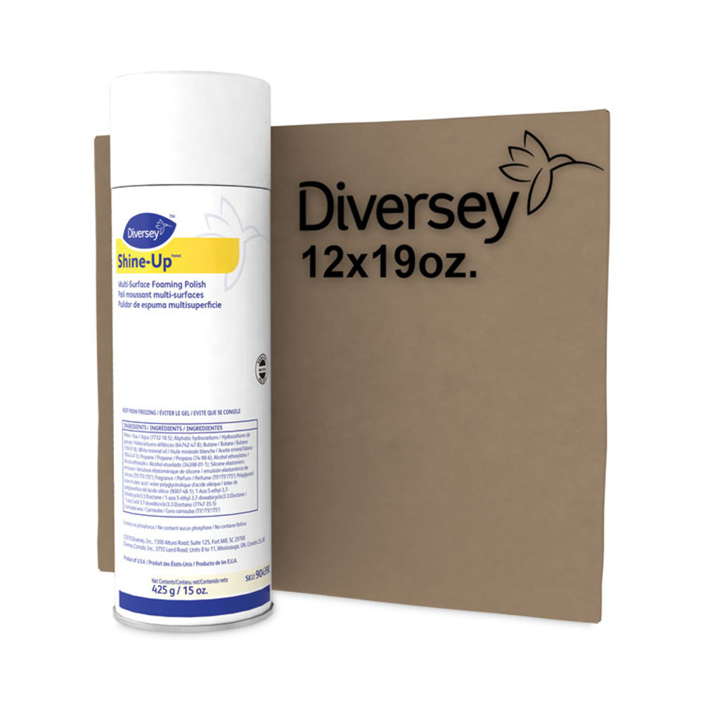 DIVERSEY 904390 Shine-UpTM/MC Multi-Surface Foaming Polish, Lemon Scent, 15 oz Aerosol Spray, 12/Carton