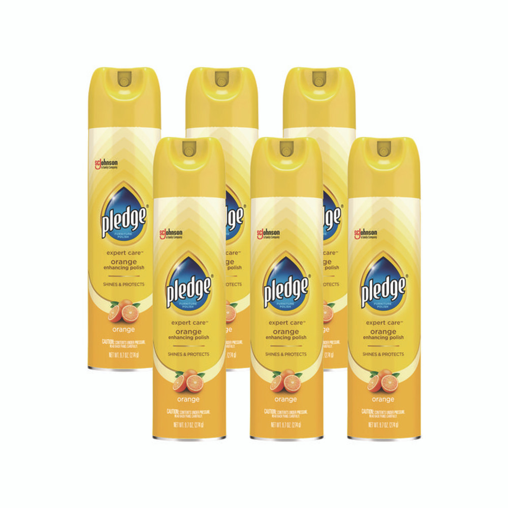 SC JOHNSON Pledge® 336385 Furniture Polish, Orange, 9.7 oz Aerosol Spray, 6/Carton