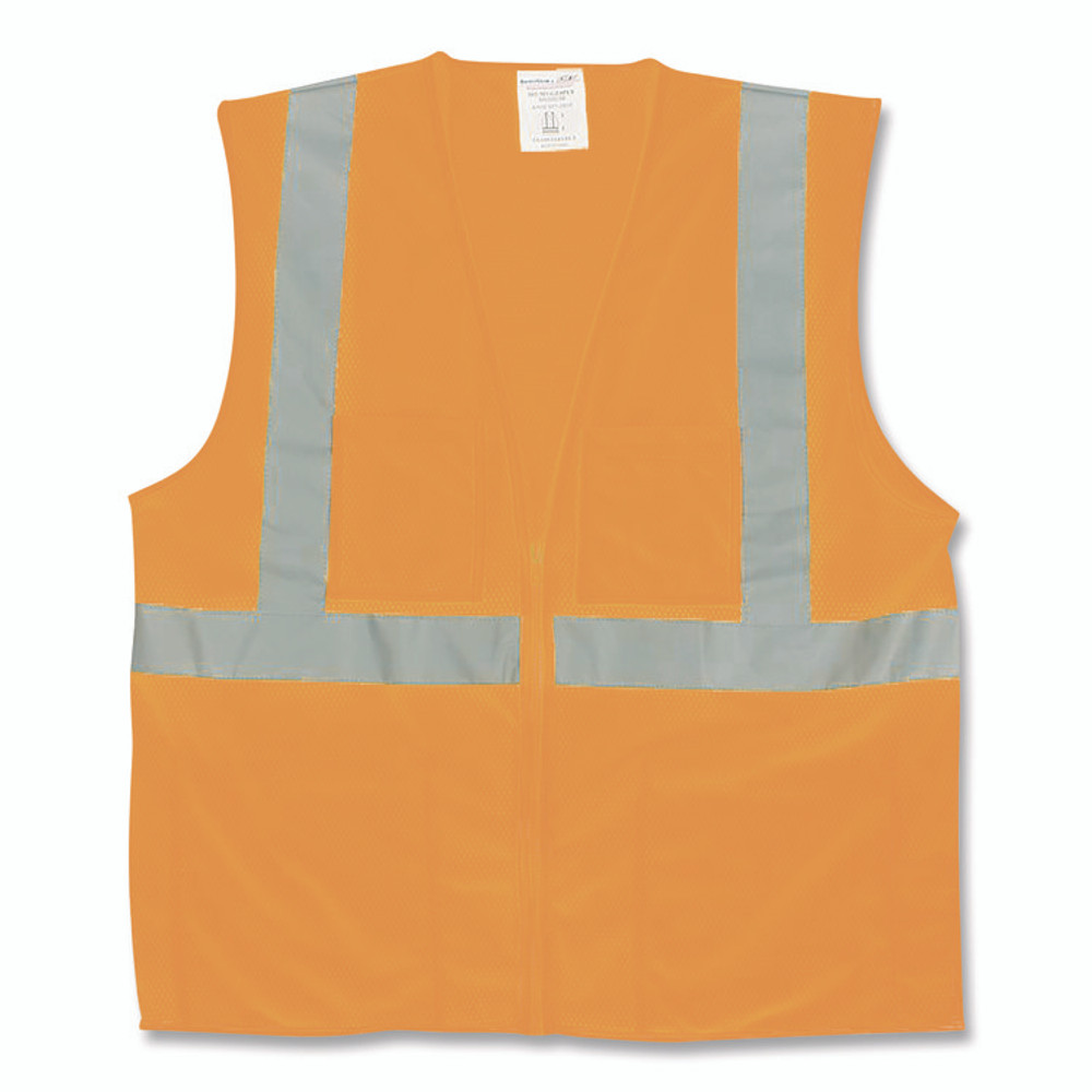 PROTECTIVE INDUSTRIAL PRODUCTS INC PIP 3020702ZORL ANSI Class 2 Two-Pocket Zipper Mesh Safety Vest, Polyester Mesh, Large, Orange