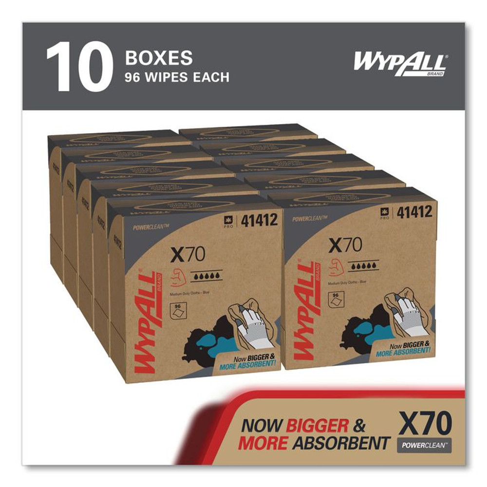 KIMBERLY-CLARK PROFESSIONAL WypAll® 41412 X70 Cloths, POP-UP Box, 9.13 x 16.8, Blue, 96/Box, 10 Boxes/Carton