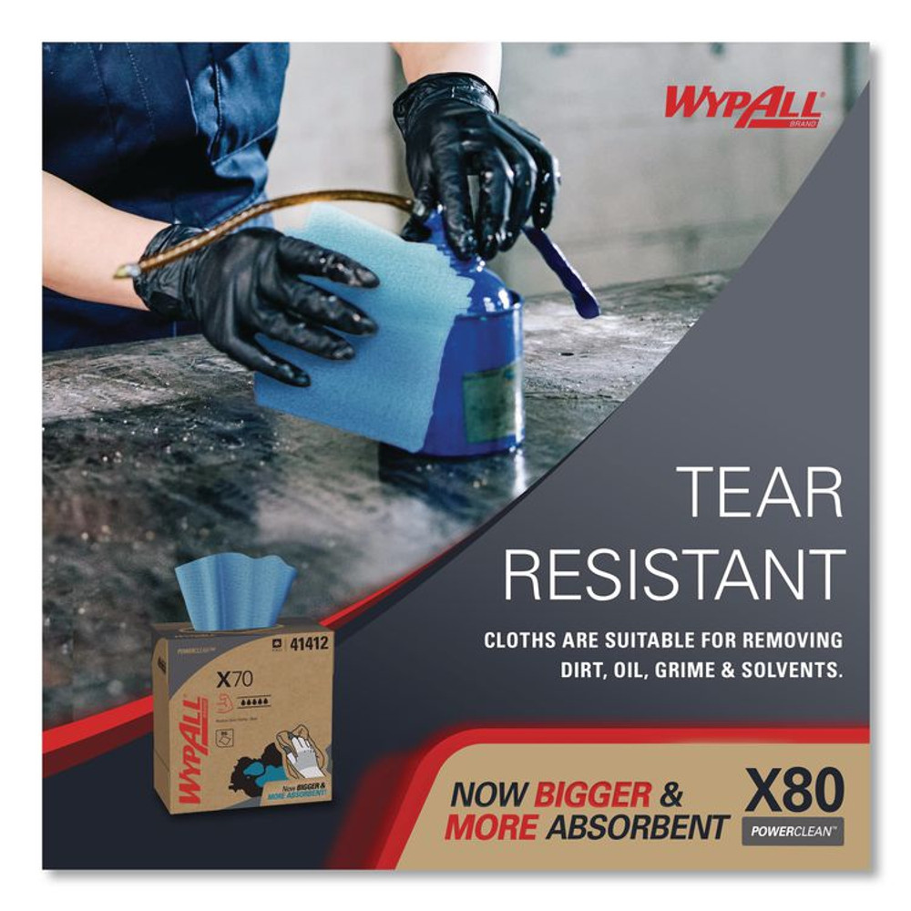 KIMBERLY-CLARK PROFESSIONAL WypAll® 41412 X70 Cloths, POP-UP Box, 9.13 x 16.8, Blue, 96/Box, 10 Boxes/Carton
