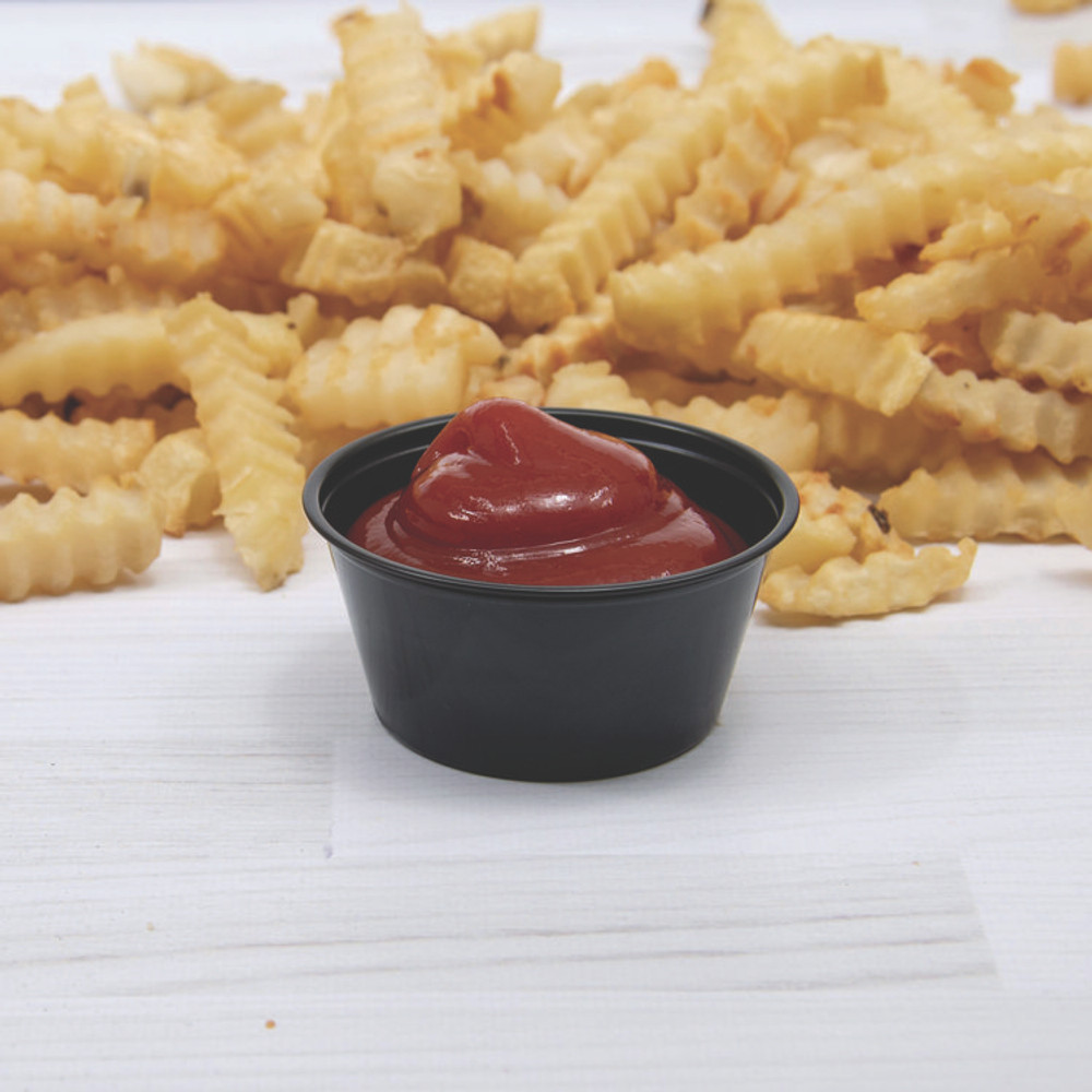 DART P200BLK Polystyrene Portion Cups, 2 oz, Plastic, Black, 250/Bag, 10 Bags/Carton