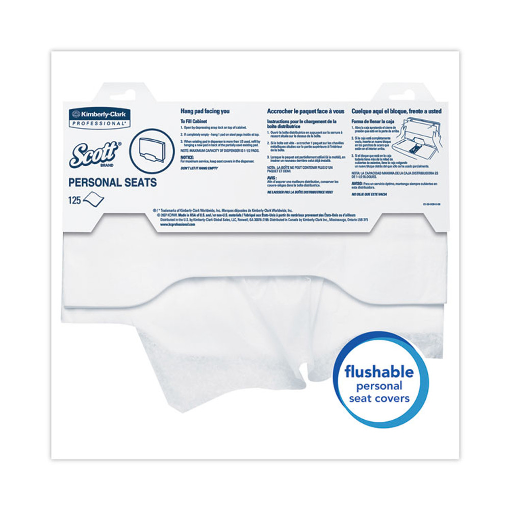 KIMBERLY CLARK Scott® 07410CT Personal Seats Sanitary Toilet Seat Covers, 15 x 18, White, 125/Pack, 24 Packs/Carton