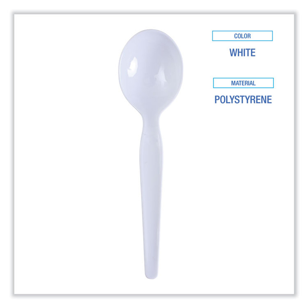 BOARDWALK SOUPHWPSWH Heavyweight Polystyrene Cutlery, Soup Spoon, Plastic, White, 1,000/Carton