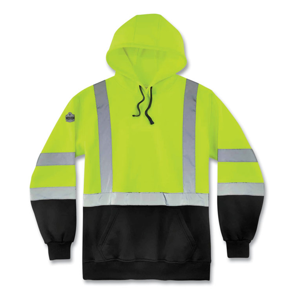 TENACIOUS HOLDINGS, INC. ergodyne® 21886 GloWear 8373 Hi-Vis Class 3 Hooded Sweatshirt with Black Bottom, Polar Fleece, Lime, 2X-Large
