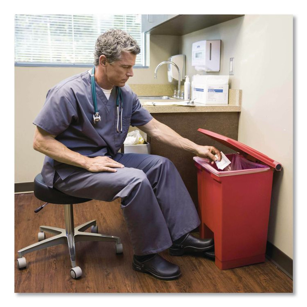 RUBBERMAID COMMERCIAL PROD. 6144 RED Indoor Utility Step-On Waste Container, 12 gal, Plastic, Red