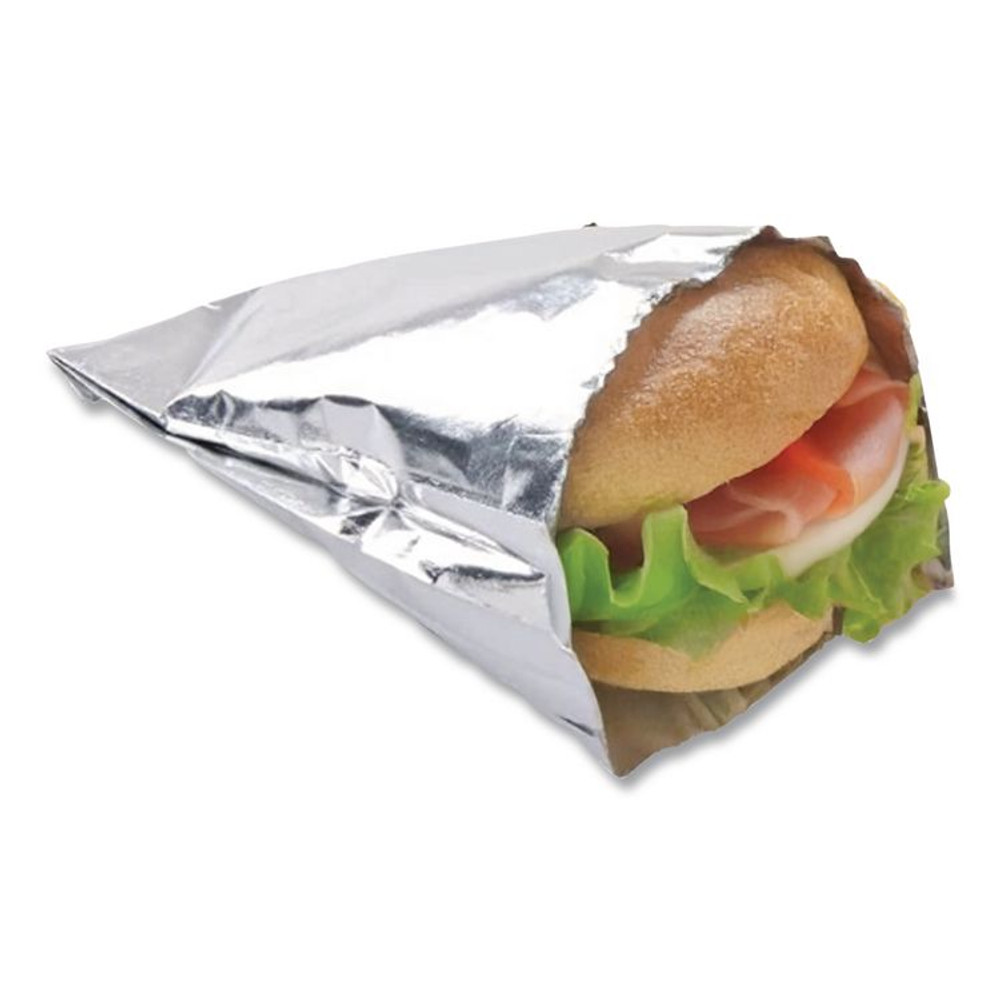BAGCRAFT 300533 Foil Single-Serve Bags, Unlabeled Burger, 6" x 0.75" x 6.5", Silver, 1,000/Carton