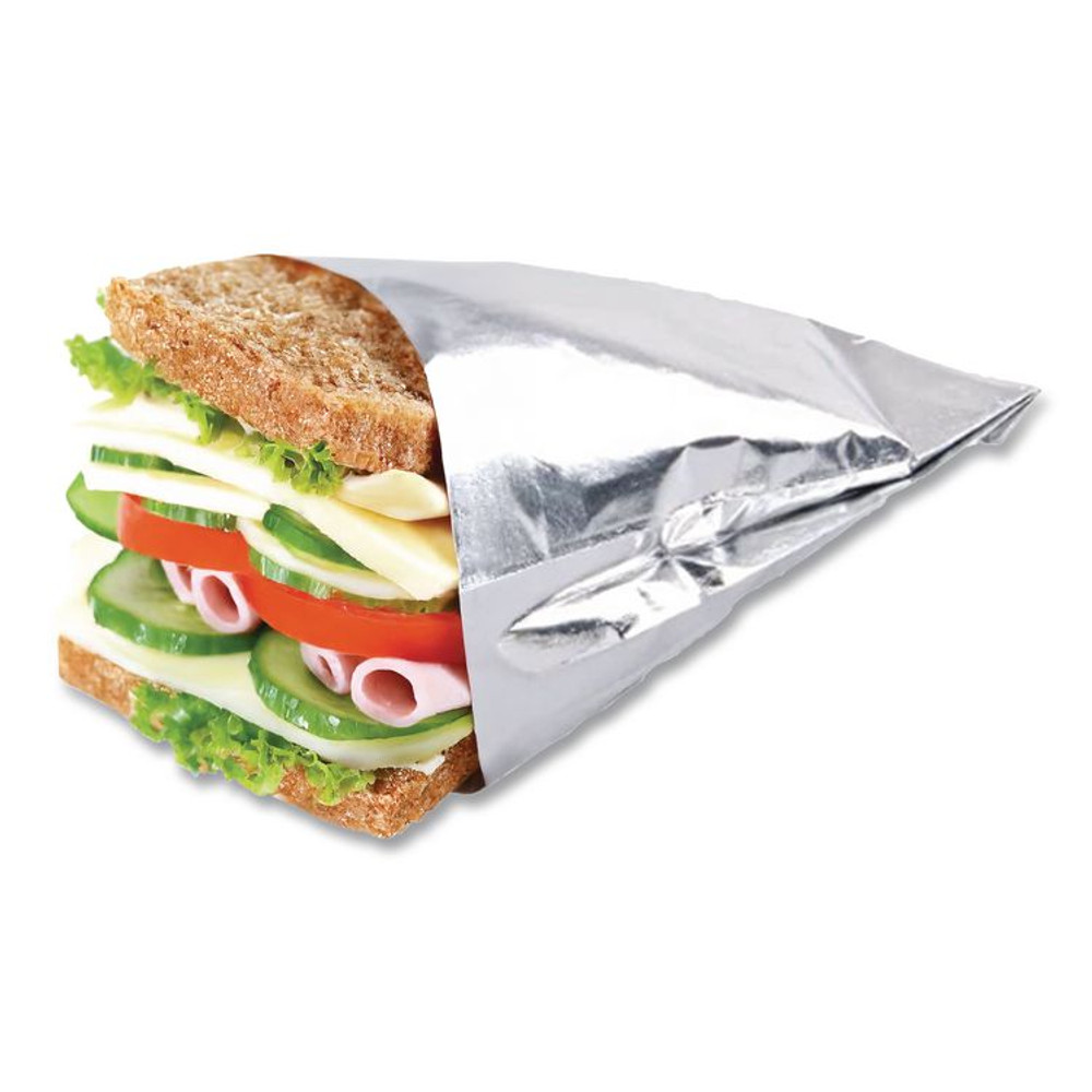 BAGCRAFT 300533 Foil Single-Serve Bags, Unlabeled Burger, 6" x 0.75" x 6.5", Silver, 1,000/Carton