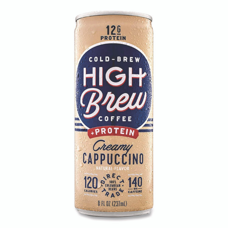 HIGH BREW COFFEE 00560 Cold Brew Coffee + Protein, Creamy Cappuccino, 8 oz Can, 12/Pack