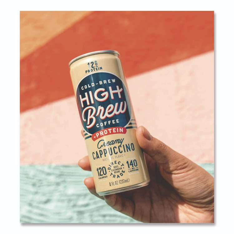 HIGH BREW COFFEE 00560 Cold Brew Coffee + Protein, Creamy Cappuccino, 8 oz Can, 12/Pack