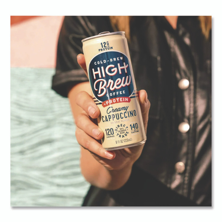 HIGH BREW COFFEE 00560 Cold Brew Coffee + Protein, Creamy Cappuccino, 8 oz Can, 12/Pack