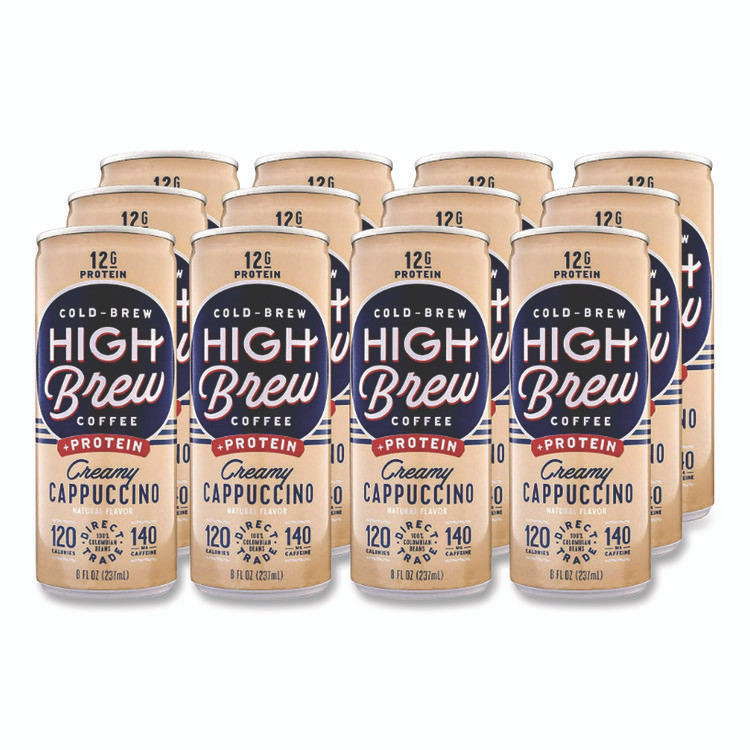HIGH BREW COFFEE 00560 Cold Brew Coffee + Protein, Creamy Cappuccino, 8 oz Can, 12/Pack