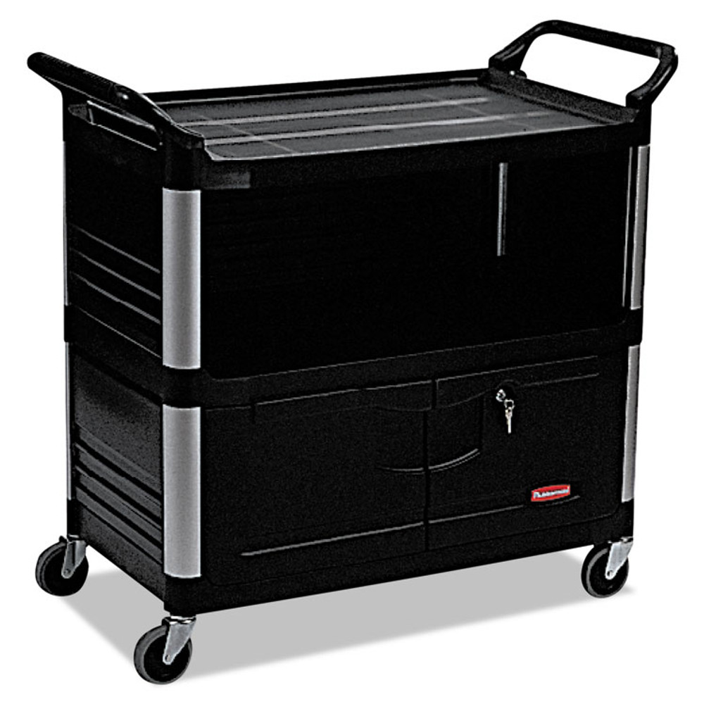 RUBBERMAID COMMERCIAL PROD. 4095 BLA Xtra Equipment Cart, Plastic, 3 Shelves, 300 lb Capacity, 20.75" x 40.63" x 37.8", Black