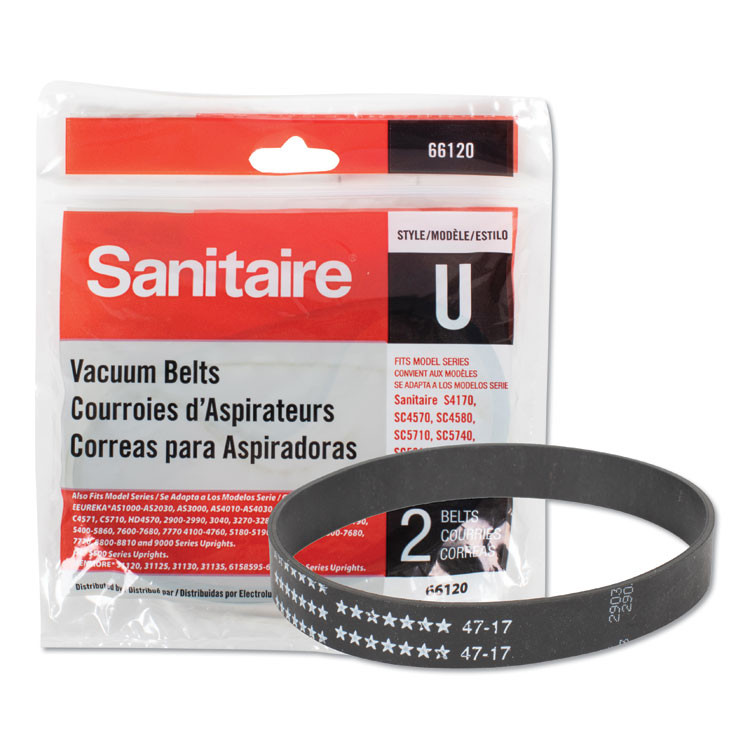 ELECTROLUX FLOOR CARE COMPANY Sanitaire® 66120 Replacement Belt for Upright Vacuum Cleaner, Flat U Style, 2/Pack