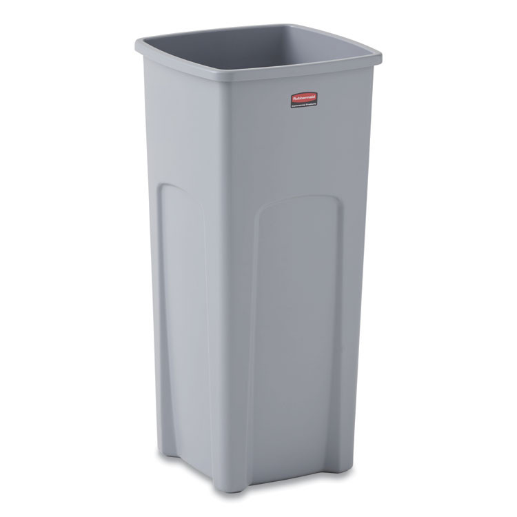 RUBBERMAID COMMERCIAL PROD. 356988GY Untouchable Square Waste Receptacle, 23 gal, Plastic, Gray
