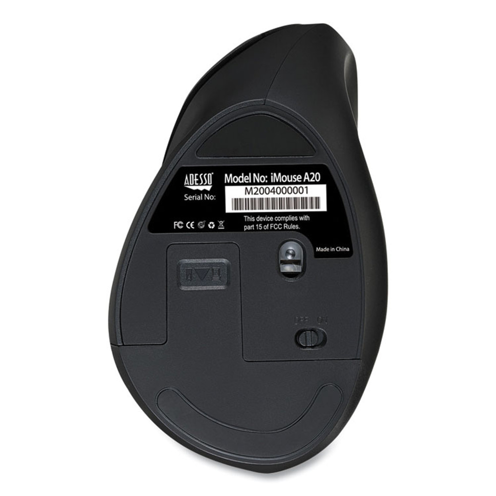 ADESSO INC A20 iMouse A20 Antimicrobial Vertical Wireless Mouse, 2.4 GHz Frequency/33 ft Wireless Range, Right Hand Use, Black/Granite
