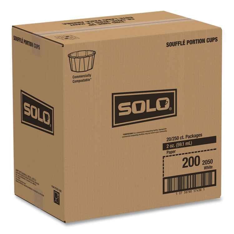 DART SOLO® 200 Paper Portion Cups, 2 oz, White, 250/Bag, 20 Bags/Carton