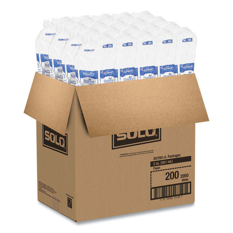 DART SOLO® 200 Paper Portion Cups, 2 oz, White, 250/Bag, 20 Bags/Carton