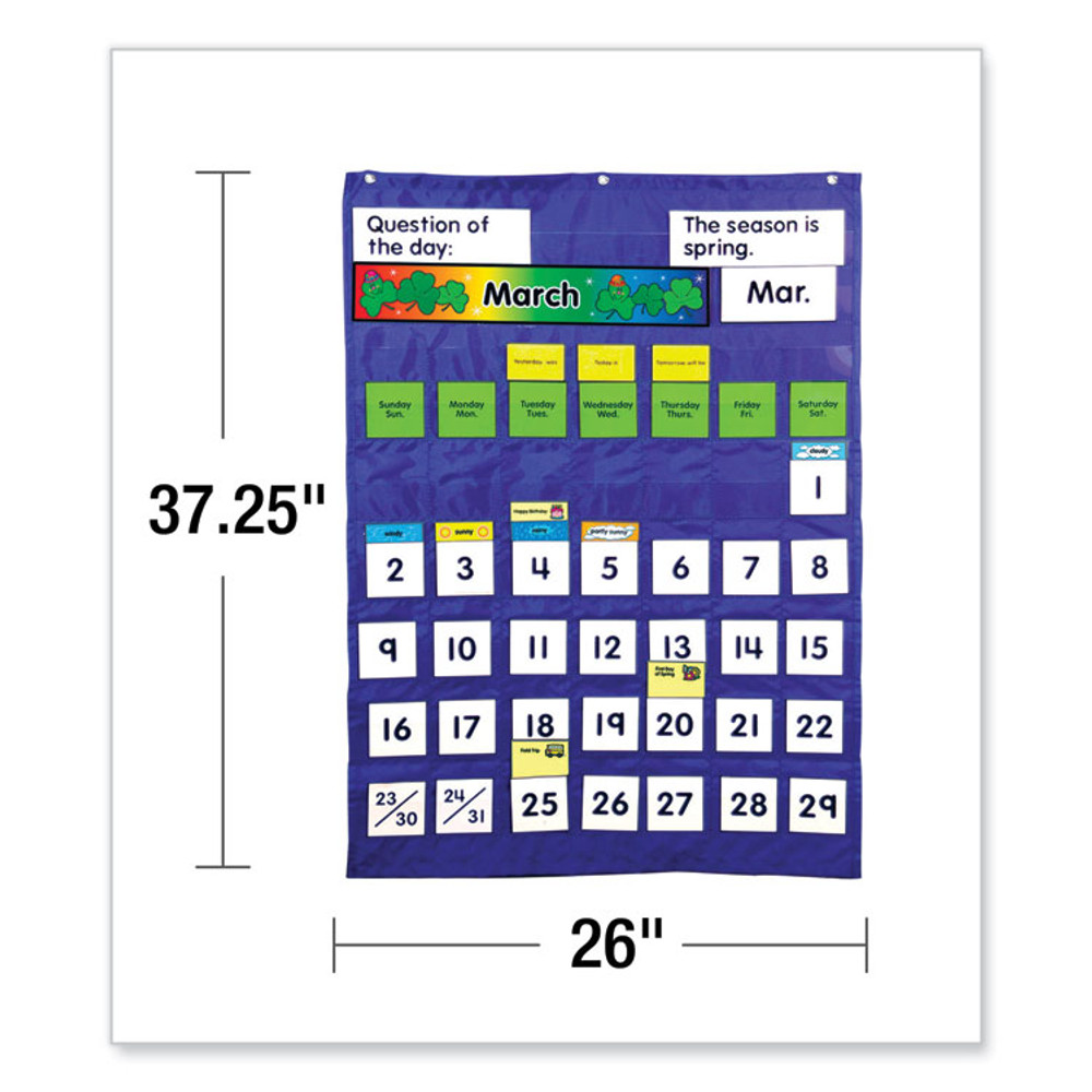 CARSON-DELLOSA EDUCATION 158003 Complete Calendar and Weather Pocket Chart, 51 Pockets, 26 x 37.25, Blue