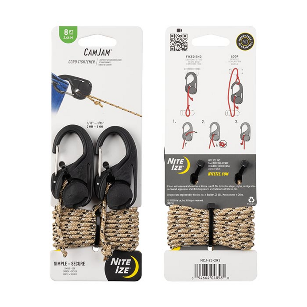 Nite-IZE NCJ-25-2R3 Camjam Cord Tightener with 8 ft. Rope- 2 Pack