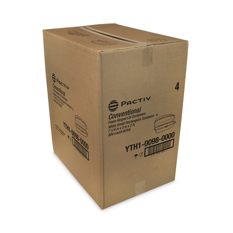 PACTIV EVERGREEN CORPORATION YTH100980000 Foam Hinged Lid Container, Single Tab Lock Hot Dog, 7.25" x 3" x 2", White, 504/Carton