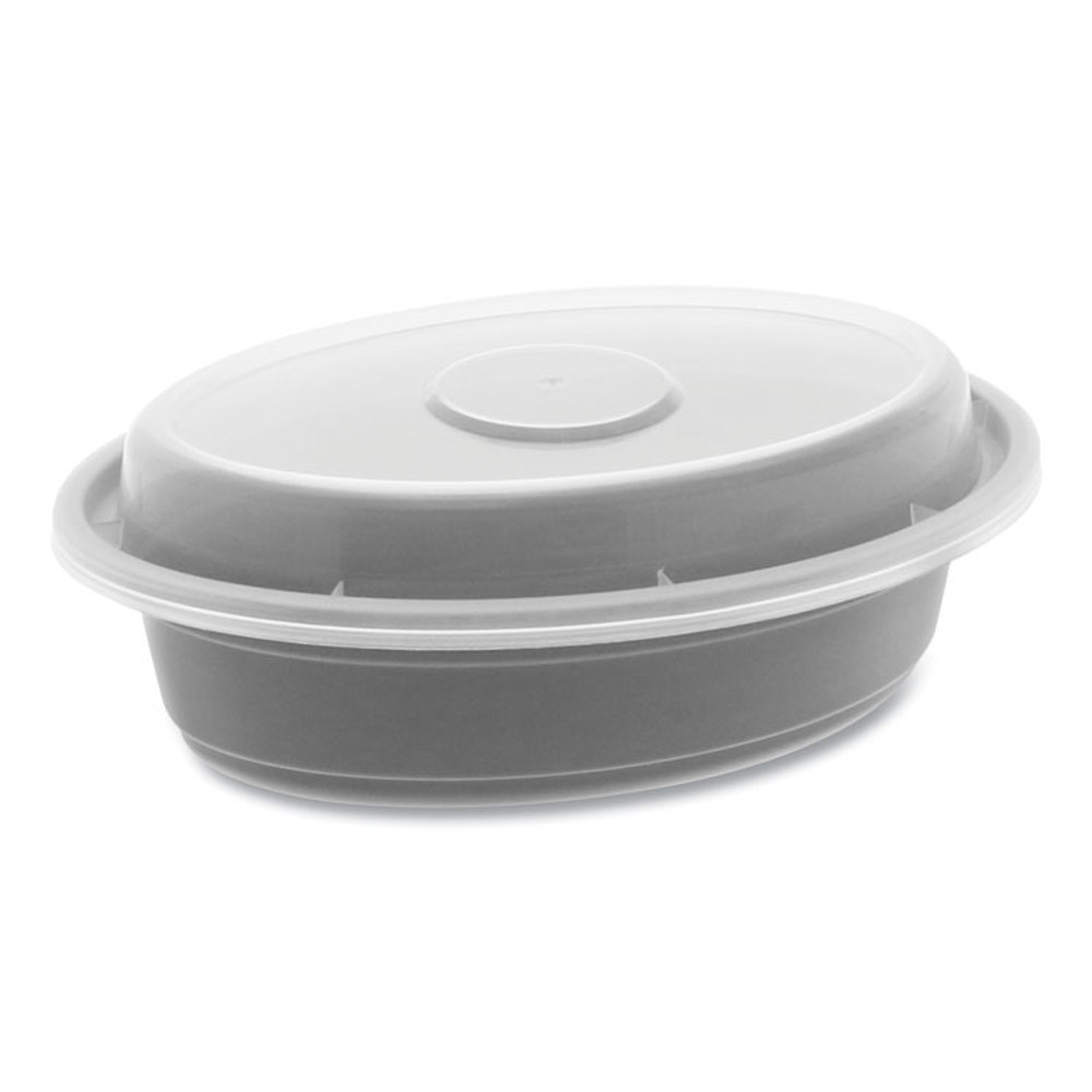 PACTIV EVERGREEN CORPORATION OC08B Newspring VERSAtainer Microwavable Containers, Oval, 8 oz, 5.7 x 4 x 1.45, Black/Clear, Plastic, 150/Carton