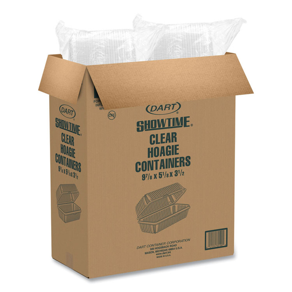DART C99HT1 Showtime Clear Hinged Containers, Hoagie Container, 29.9 oz, 5.1 x 9.9 x 3.5, Clear, Plastic, 100/Bag, 2 Bags/Carton