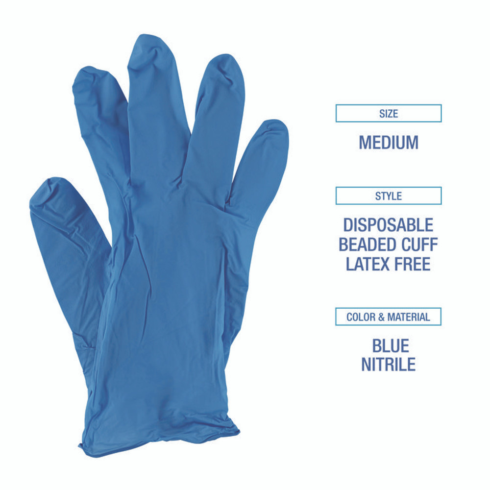 BOARDWALK 395MBXA 395 Series Disposable General-Purpose Nitrile Gloves, Powder-Free, Medium, 5 mil Thick, 9.5" Long, Blue, 100/Box