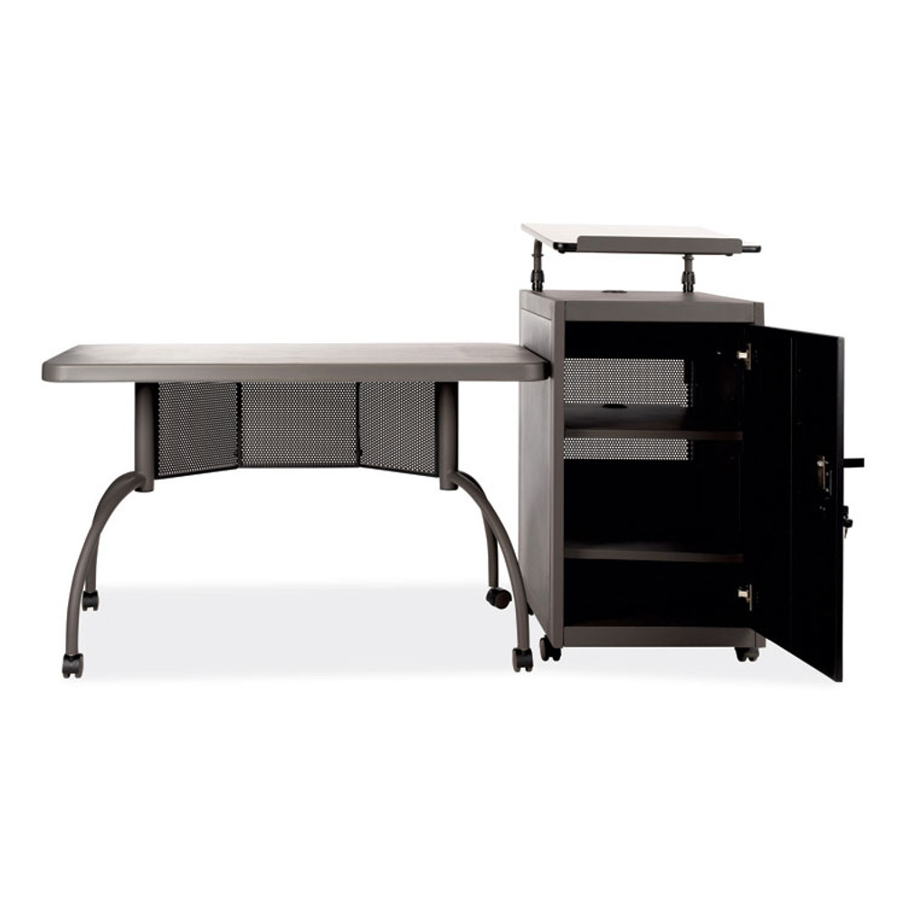 NATIONAL PUBLIC SEATING Oklahoma Sound® TWP Teacher's WorkPod Desk and Lectern Kit, 68" x 24" x 41", Charcoal Gray