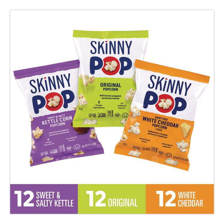 SKINNYPOP POPCORN 22001049 Popcorn Variety Snack Pack, 0.5 oz Bag, 36 Bags/Carton