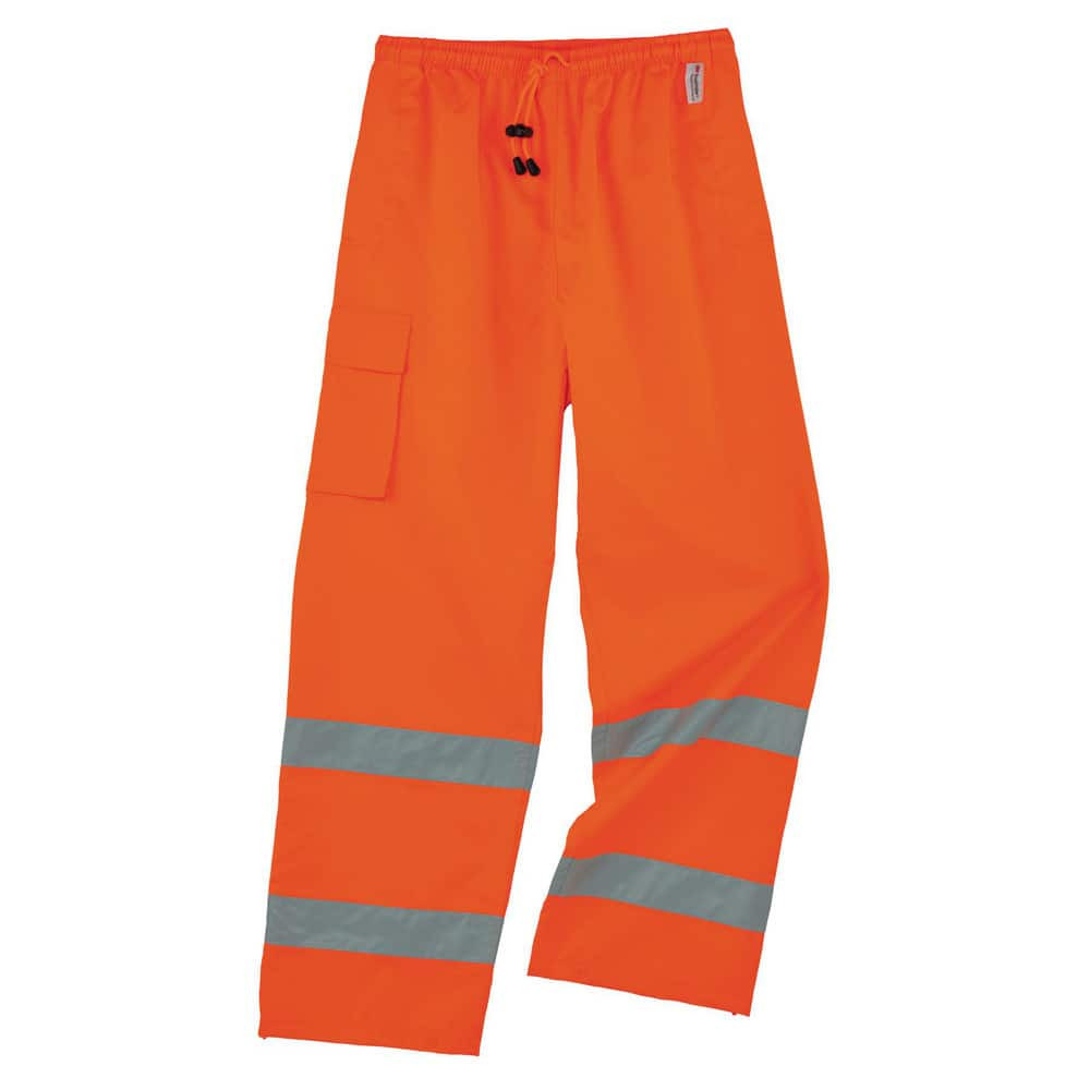 Ergodyne 24412 Rain Pants: Polyester, Drawcord Closure, Orange, Small