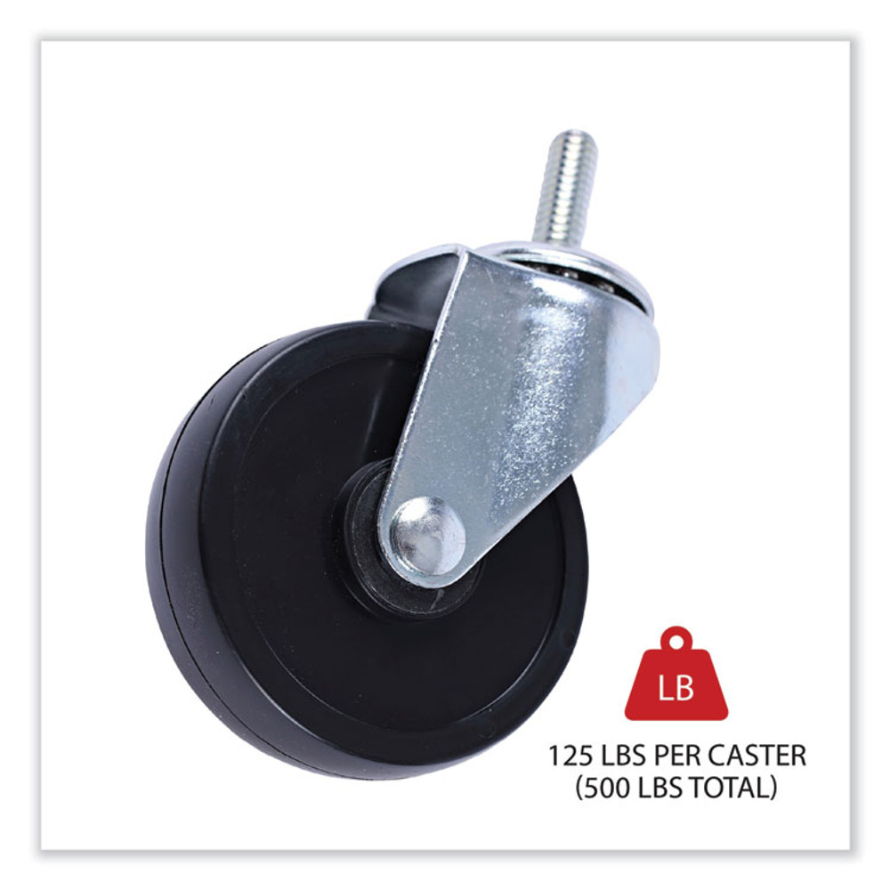 ALERA SW790004 Optional Casters for Wire Shelving, Grip Ring Stem, 3" Wheel, Black, 4/Set (2 Locking)