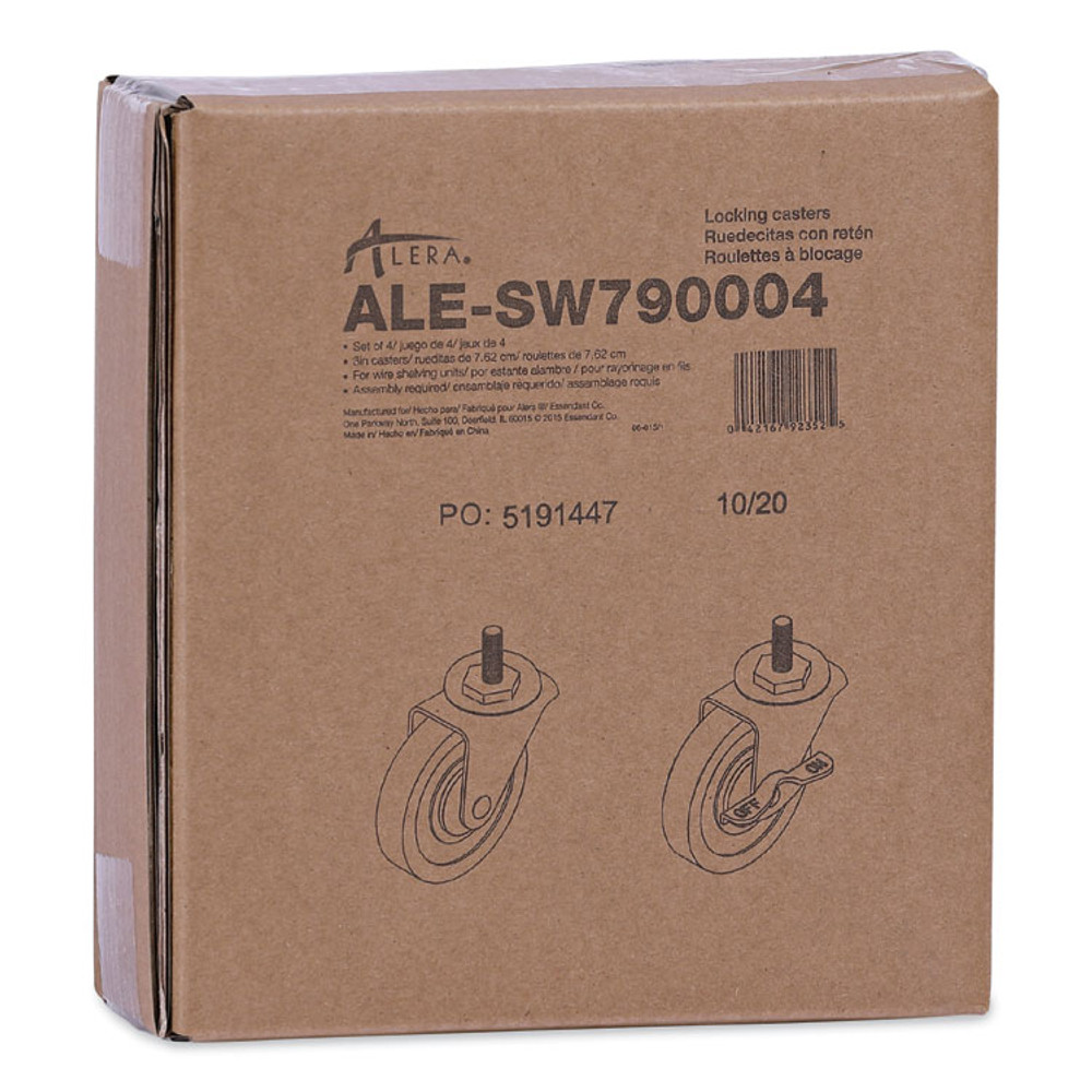 ALERA SW790004 Optional Casters for Wire Shelving, Grip Ring Stem, 3" Wheel, Black, 4/Set (2 Locking)