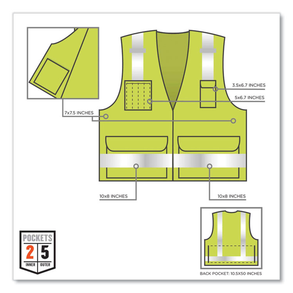 TENACIOUS HOLDINGS, INC. ergodyne® 21429 GloWear 8250Z Class 2 Surveyors Zipper Vest, Polyester, 4X-Large/5X-Large, Lime