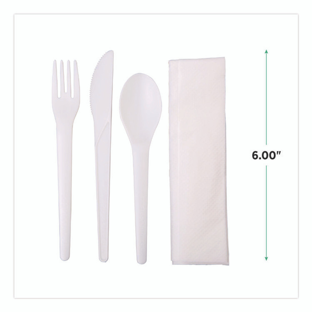 ECO-PRODUCTS,INC. EP-S015 Plantware Compostable Cutlery Kit, Fork/Knife/Napkin/Spoon, Pearl White, 250 Kits/Carton