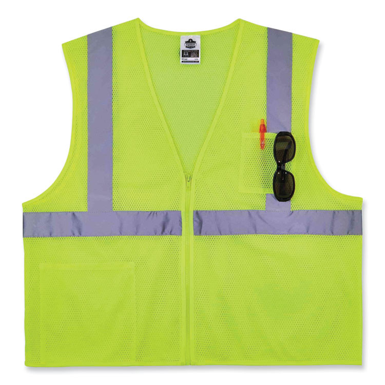 TENACIOUS HOLDINGS, INC. ergodyne® 21573 GloWear 8256Z Class 2 Self-Extinguishing Zipper Vest, Polyester, Small/Medium, Lime
