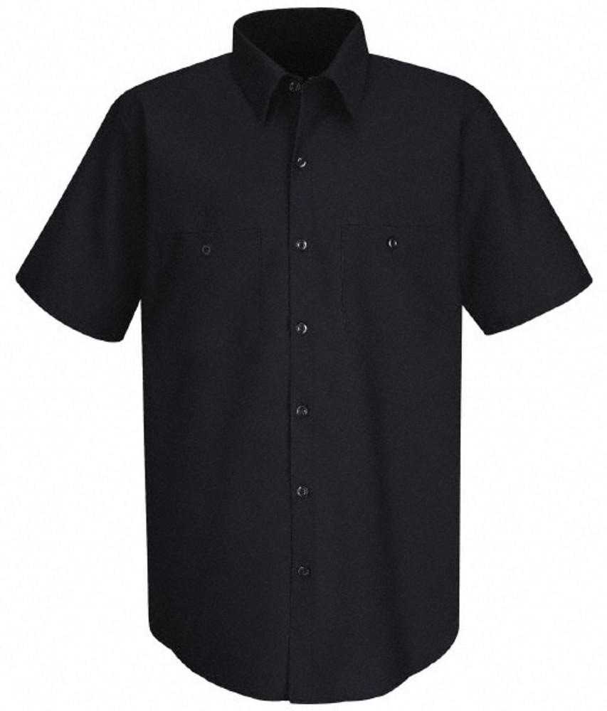 RedKap SC40NV SS L Work Shirt: General Purpose, Large, Cotton, Navy Blue, 2 Pockets