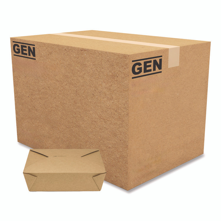GEN PAPERBOX3 Reclosable Kraft Take-Out Box, 76 oz, 8.58 x 6.28 x 2.4, Brown, Paper, 200/Carton