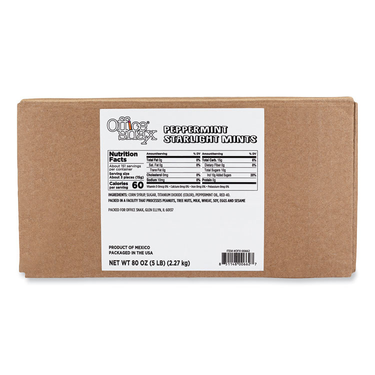 TOOTSIE ROLL INDUSTRIES Office Snax® 00662 Candy Assortments, Peppermint Candy, 5 lb Box