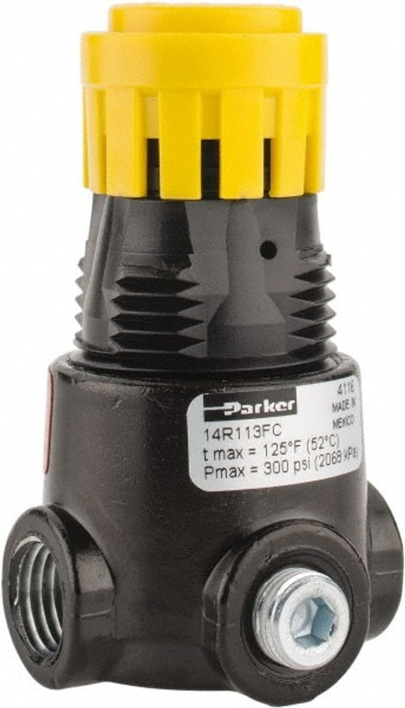 Parker 14R113FC Compressed Air Regulator: 1/4" NPT, 300 Max psi, Miniature