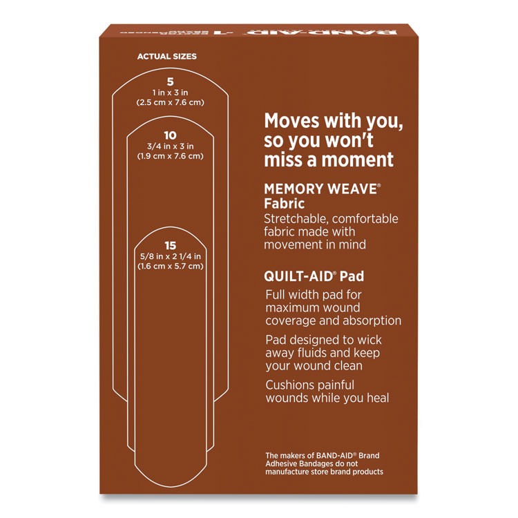JOHNSON & JOHNSON BAND-AID® 119586 OurTone Adhesive Bandages, BR55, 2.25 x 0.63; 3 x 0.75; 3 x 1, Medium Brown, 30/Pack